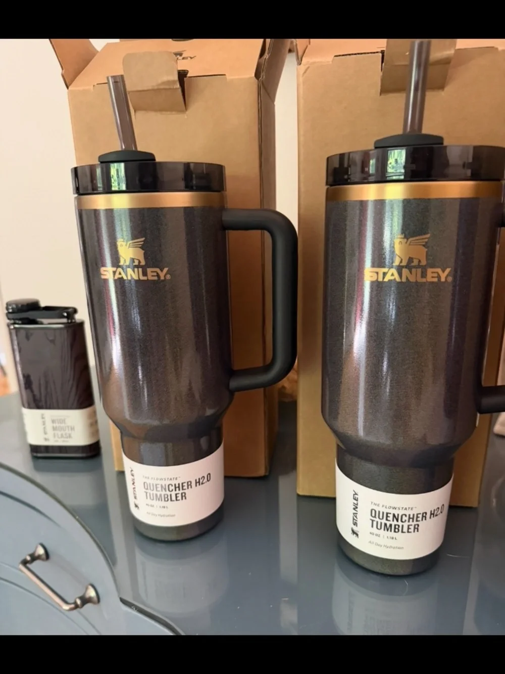 Stanley lot! 9 tumblers, brand new in box. 1 flask, brand new with tag.